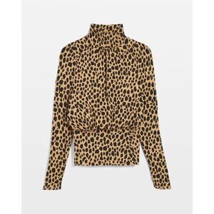 Chico’s Animal print blouse turtleneck gathered sides 3/4 sleeve
